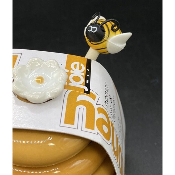 Mini Honey Pot Ceramic Jar & Wood Dipper Joie MSC Beehive with Bee 2002 BPA free - Picture 6 of 11